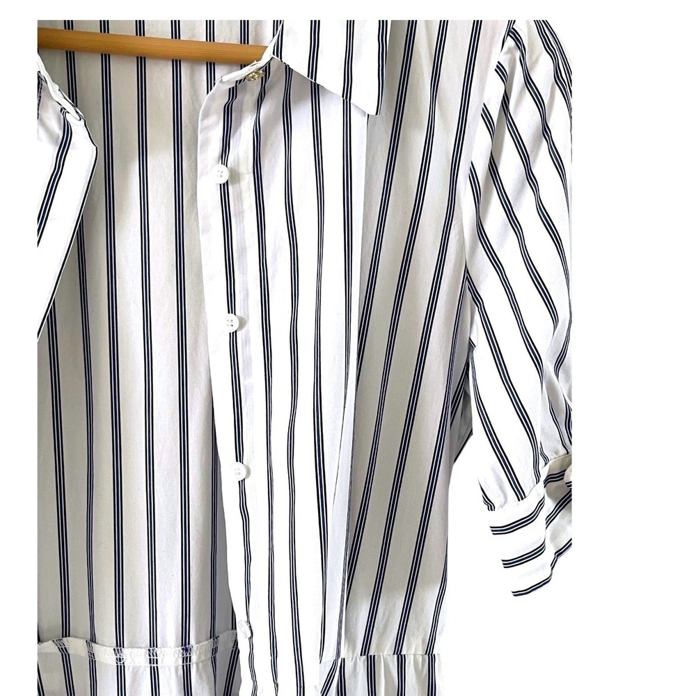 Calvin Klein Shirt Dress Women 8 Blue White Excellent Striped Midi Cotton Belted - Picture 13 of 16